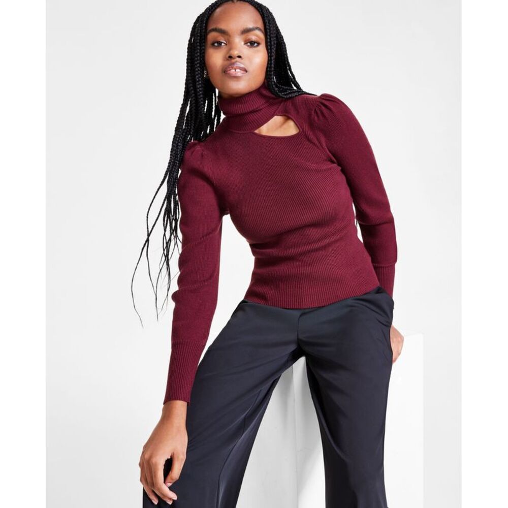 Bar III Women's Turtleneck Cutout Ribbed Sweater